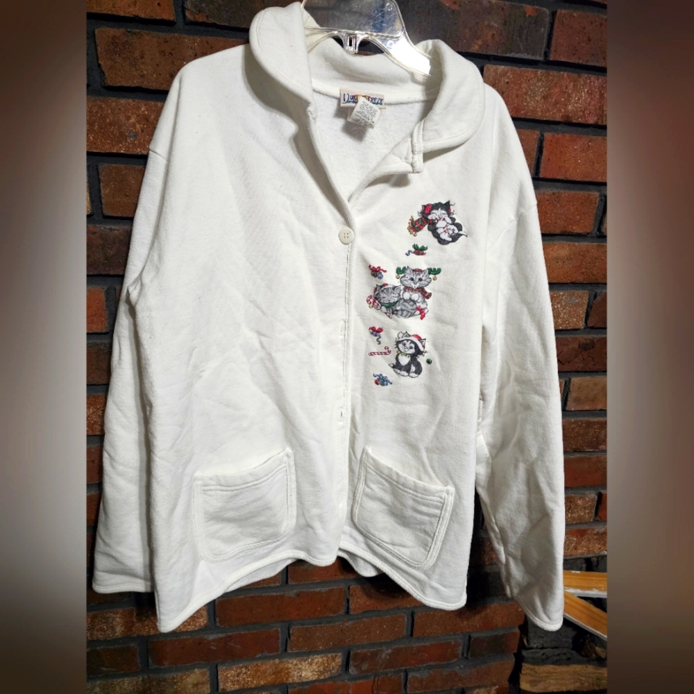Vintage day breeze vintage Christmas cat white sweater